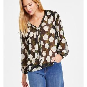 INC Floral Sheer Blouse - Black and White - NWT XL